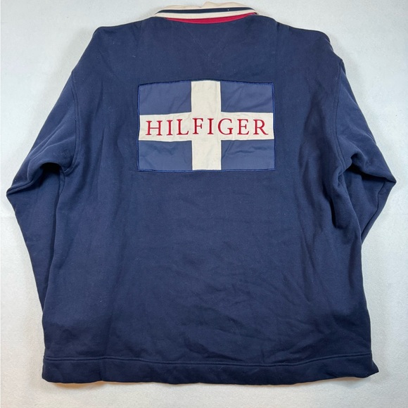 Vintage Tommy Hilfiger Men's Navy Casual Button Down Shirt - Picture 2 of 4